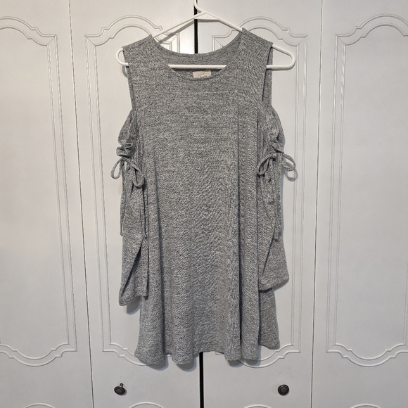 Heather gray off the shoulder boutique top or mini dress comfy cute ruffle bow - Picture 5 of 11